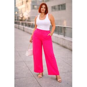 🌺 H&M Bright Pink Wide Leg Pants | Size 14 | High Rise Trouser | Side Slits